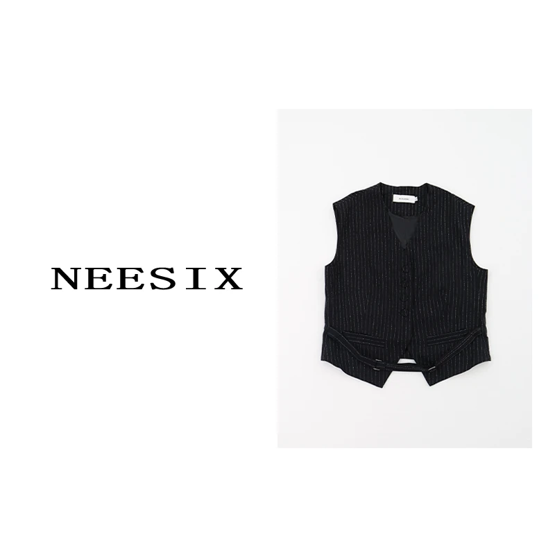 NEESIX  简约百搭黑色细条纹马夹  M044#