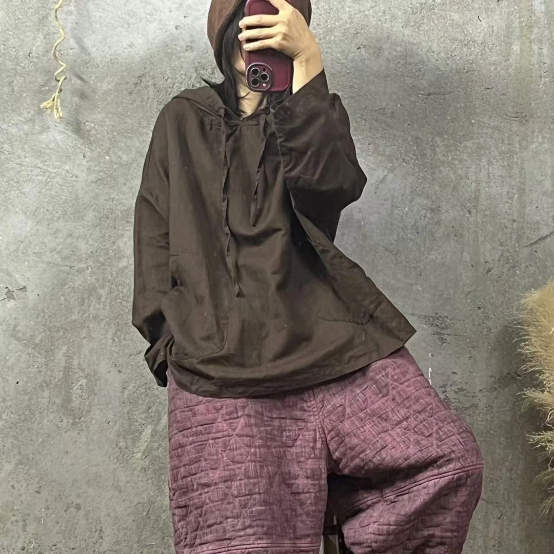 棉麻纯色休闲连帽减龄百搭衬衫（胸围130 衣长65）HH11758