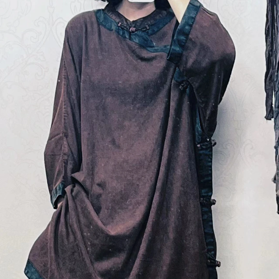 5252 斜襟盘扣贴布长袍连衣裙（衣长96胸围140）