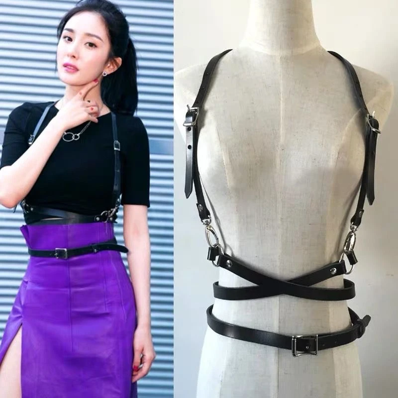 潮酷百搭休闲皮带腰饰束缚带个性吊带背带捆绑腰带一体式身体链