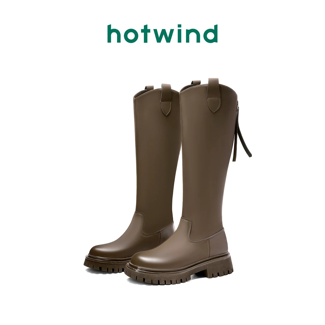 Hotwind/热风时尚长靴2023年冬季新款百搭潮流骑士英伦过膝长筒靴