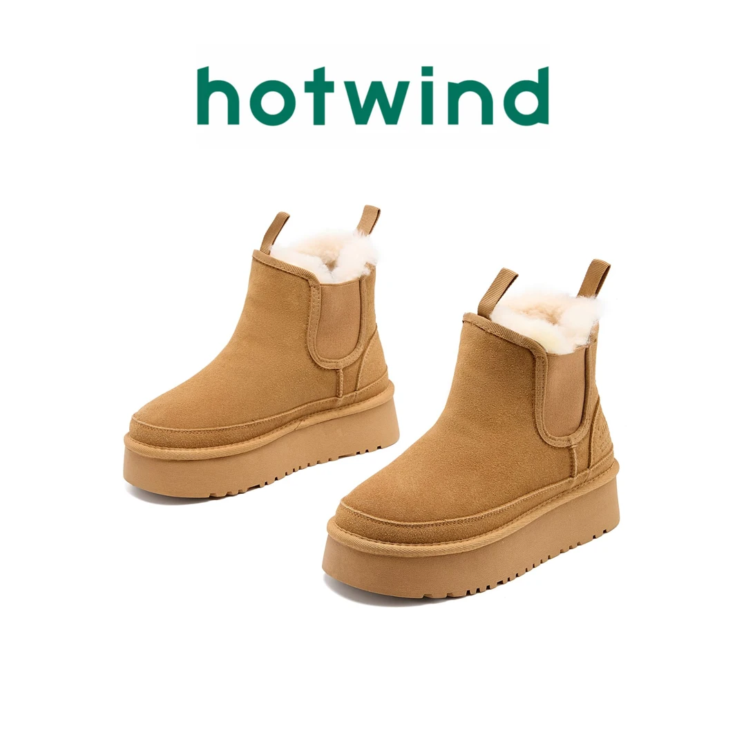 Hotwind/热风加绒短筒时尚休闲雪地靴2024新款气质短靴百搭高颜值