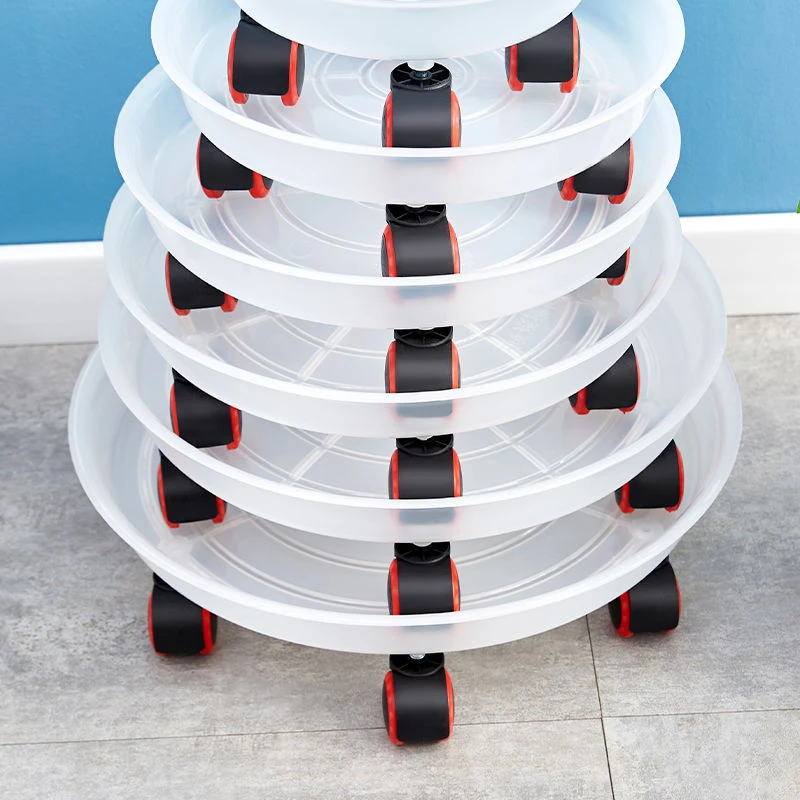 包邮加厚树脂盆托透明白款移动花盆带轮圆形接水盘通用万向轮托盘