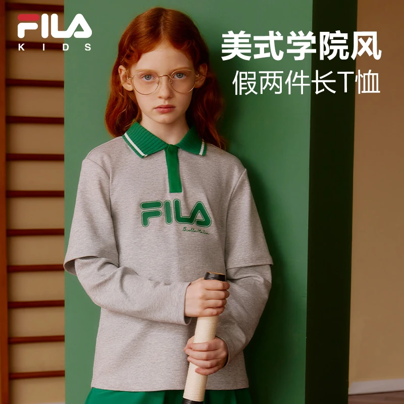 【斐乐儿童】2024年秋季新款小童翻领长袖POLO衫假两件K11B431218