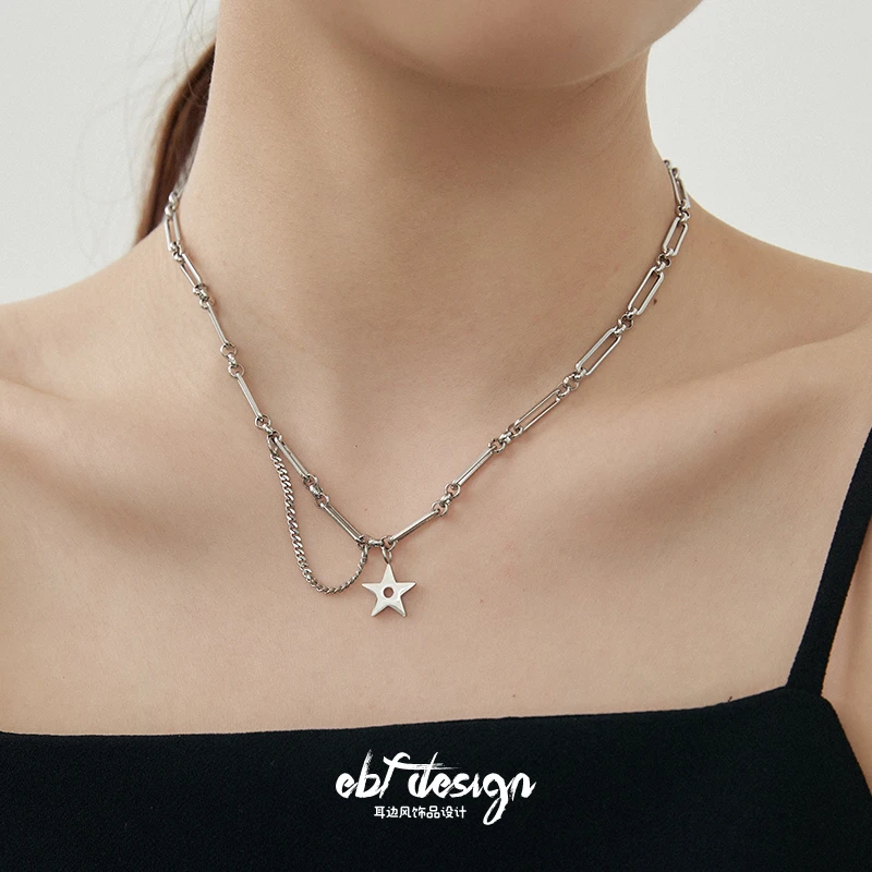 钛钢项链 耳边风【星星】星星流苏银色钛钢摇滚街头项链百搭甜酷