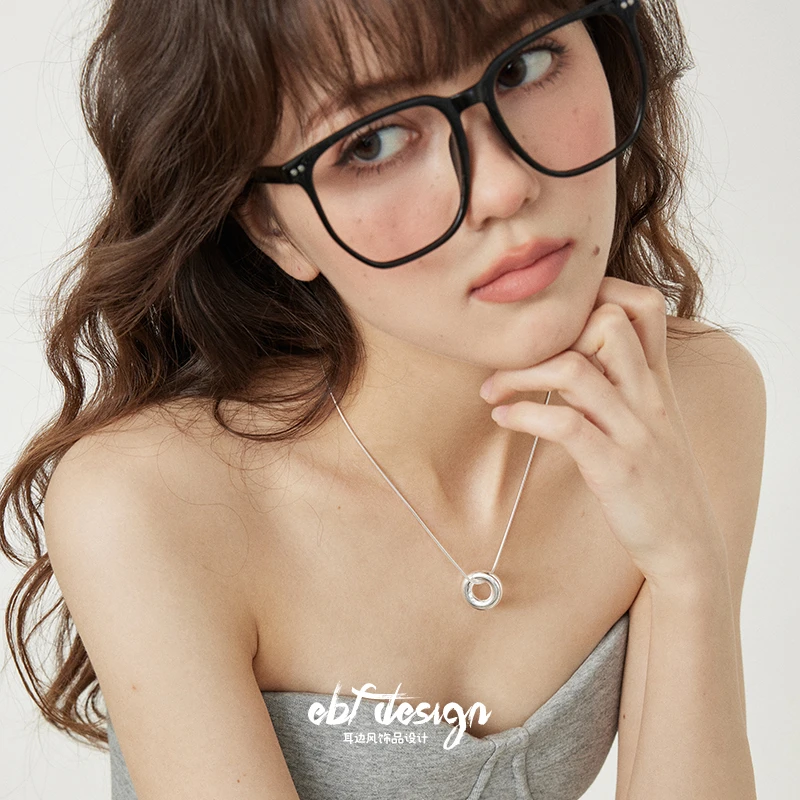 铜合金项链 耳边风【甜甜圈】小众冷淡风极简银色圆圈几何项链/耳钉