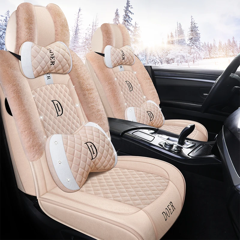 冬季汽车坐垫毛绒女神款座椅套女士车内座垫卡通可爱座套加厚保暖
