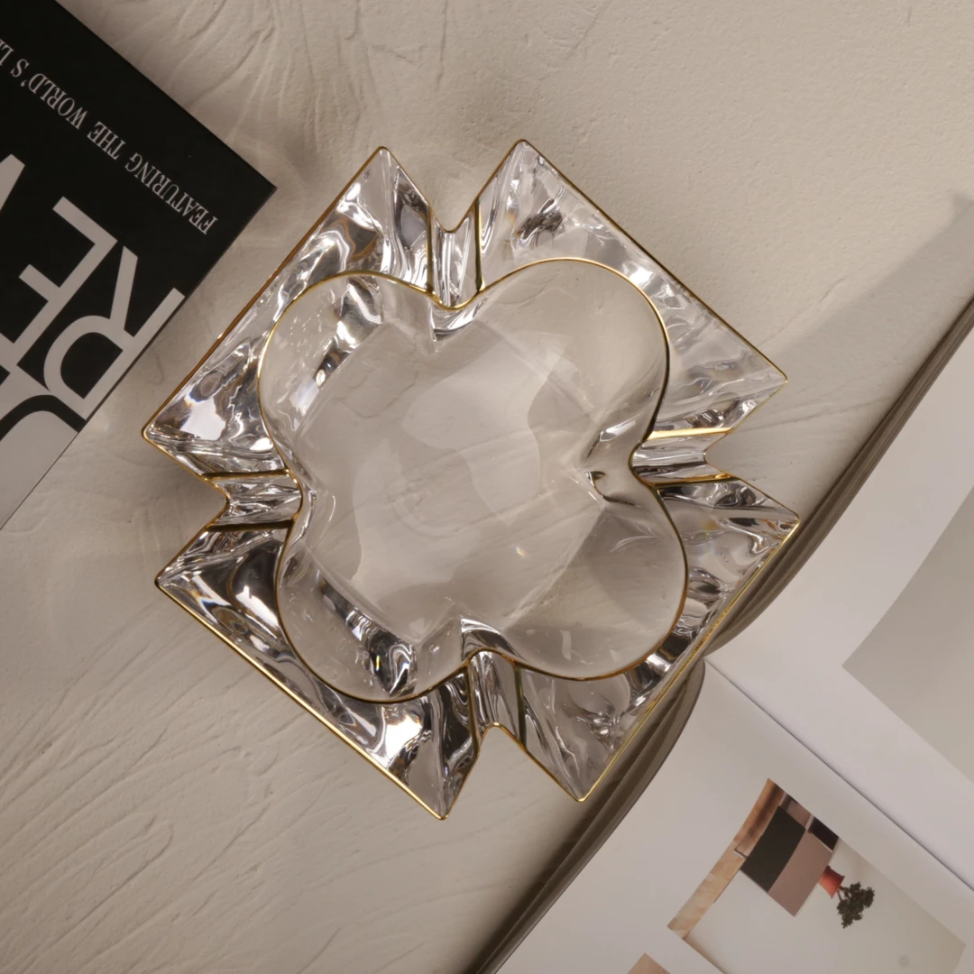 HESTIA  HOME水晶玻璃烟灰缸办公室家用轻奢金边烟灰缸