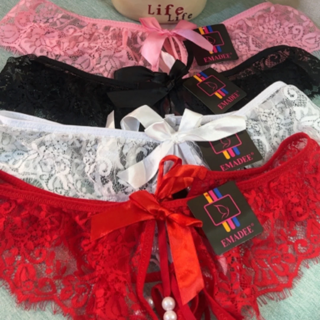 大码性感蕾丝女士小珍珠内裤低腰镂空透气舒适三角裤