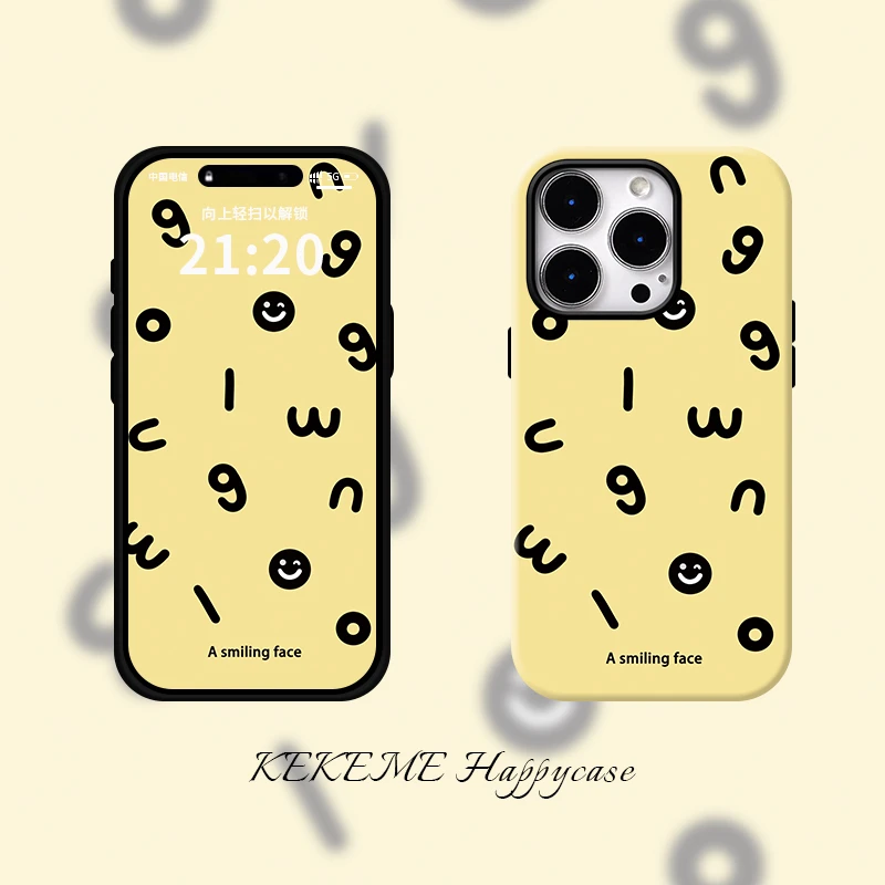 菲林二合一适用苹果华为vivo小米oppo软壳手机壳字母笑脸16promax