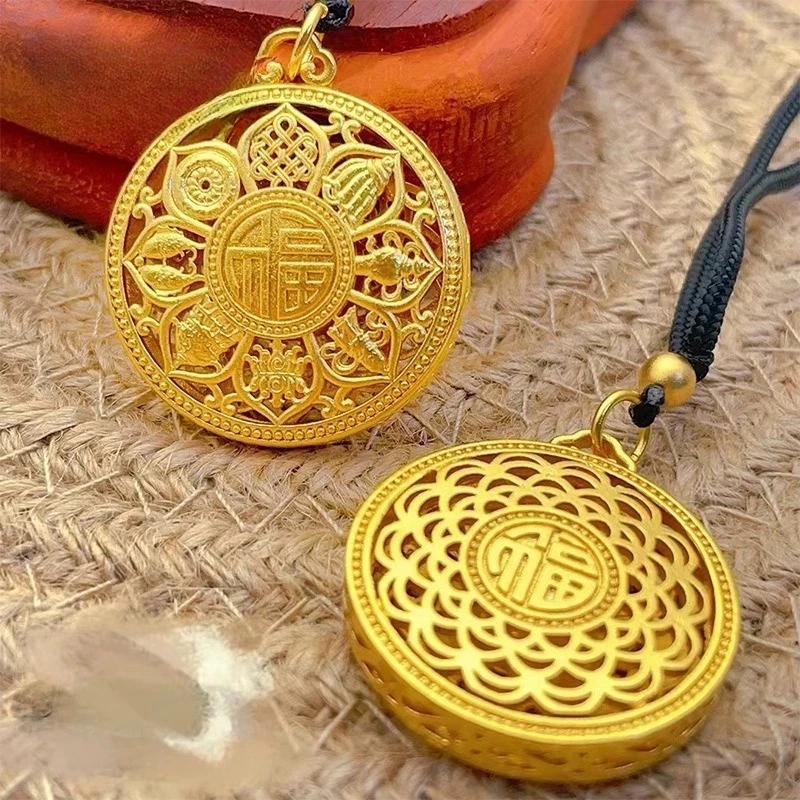 足金999八宝罗盘吊坠古法黄金传承吉莲花福牌编绳项链多款发其一