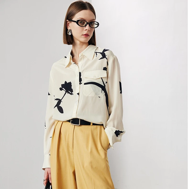 16姆米03双绉单口袋印花真丝衬衫ML-381