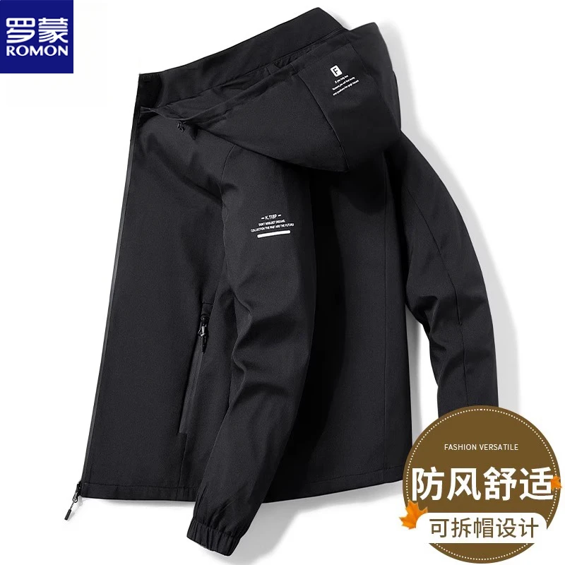 罗蒙冲锋衣男冬季款夹克男款休闲茄克连帽加绒加厚外衣男秋冬