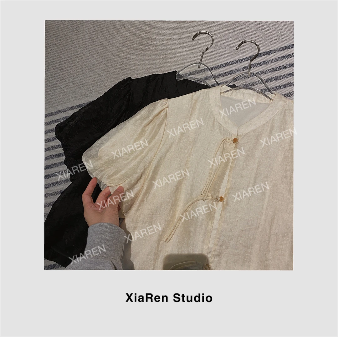 XIAREN【桑菊花暗纹小衫】夏季衬衫女款外穿小众高级感上衣独特别致