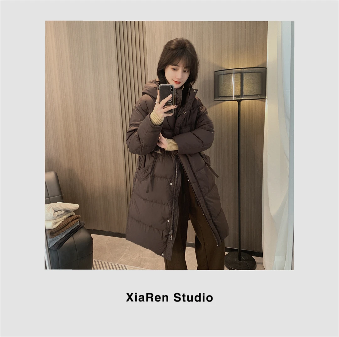 【只出不进】【连帽收腰长款羽绒服】女士洋气小个子冬季宽松羽绒服