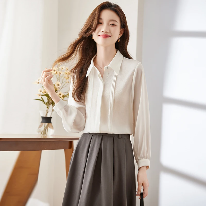 Q123春秋洋气设计感长袖衬衫新款女士显瘦百搭衬衣