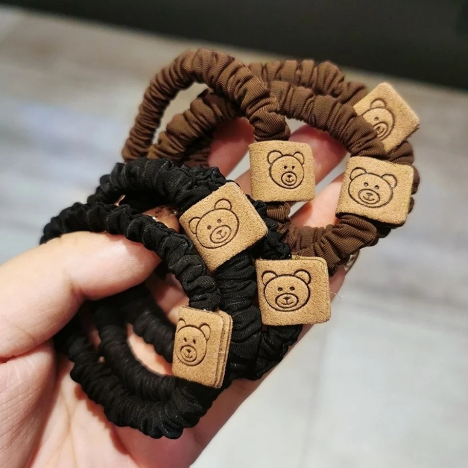 10个装 小熊布标头绳简约时尚小肠发绳黑色扎头发橡皮筋可爱发圈