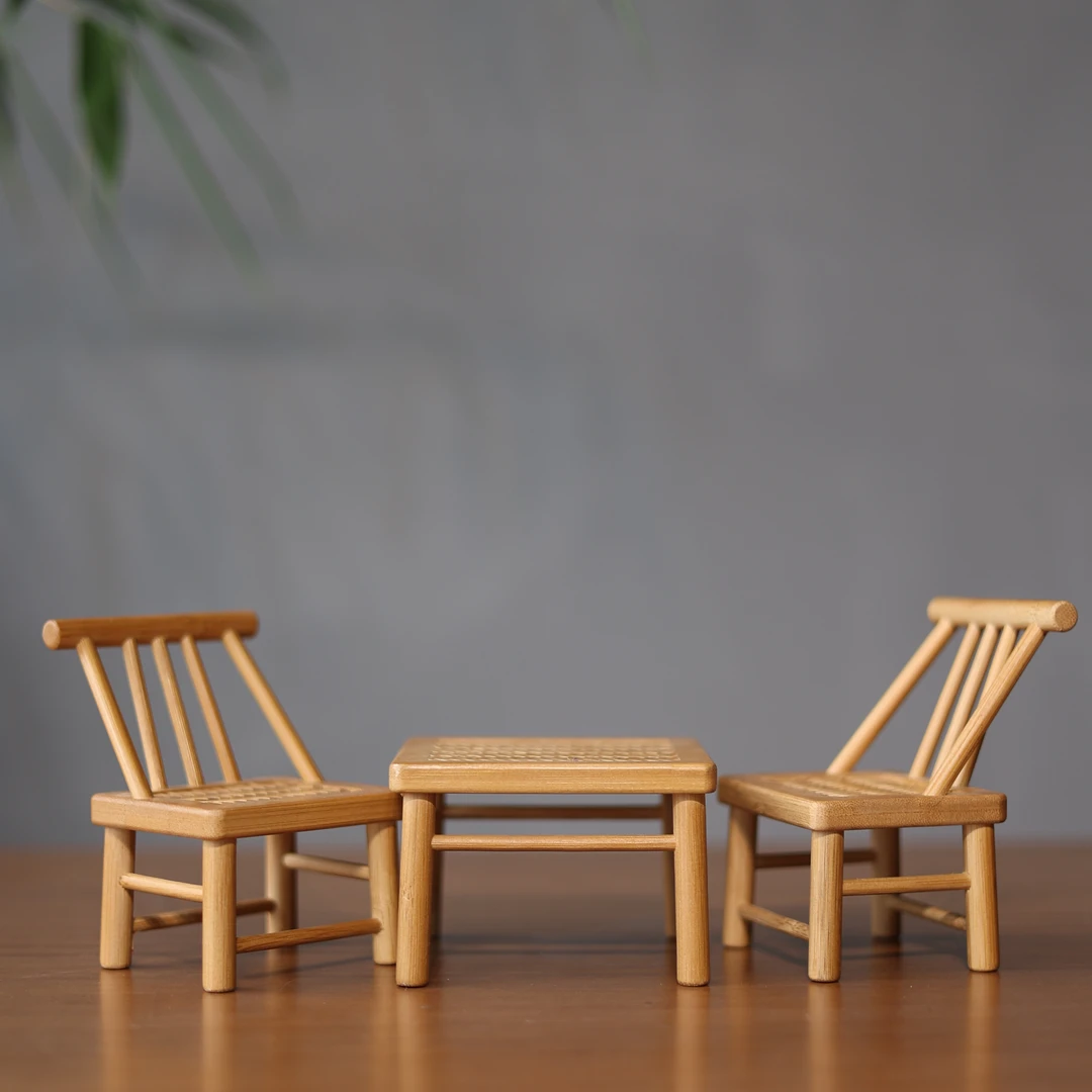 小桌椅套装家居茶室竹子手工艺摆件