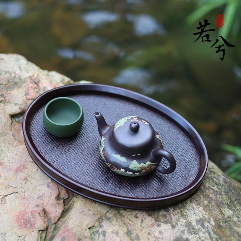 若兮楠竹收纳盘茶具干泡台家用纯手工中式茶道干泡盘围炉煮茶茶盘