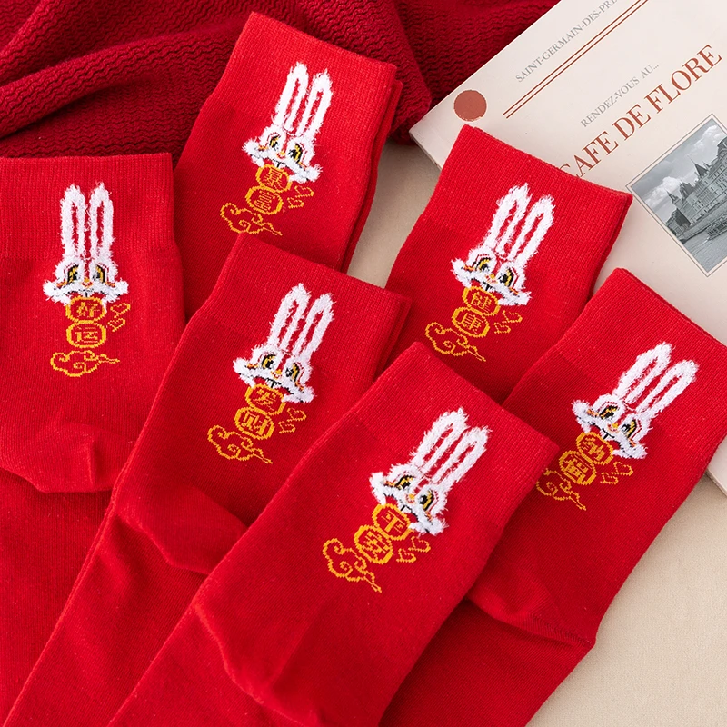 年支棱袜本命年红袜子羽毛纱中简袜情侣结婚新年小人踩大红棉袜