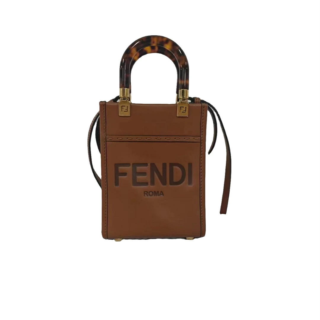 95新 FENDI/芬迪 安洁利芬迪阳光托特mini棕色单肩包