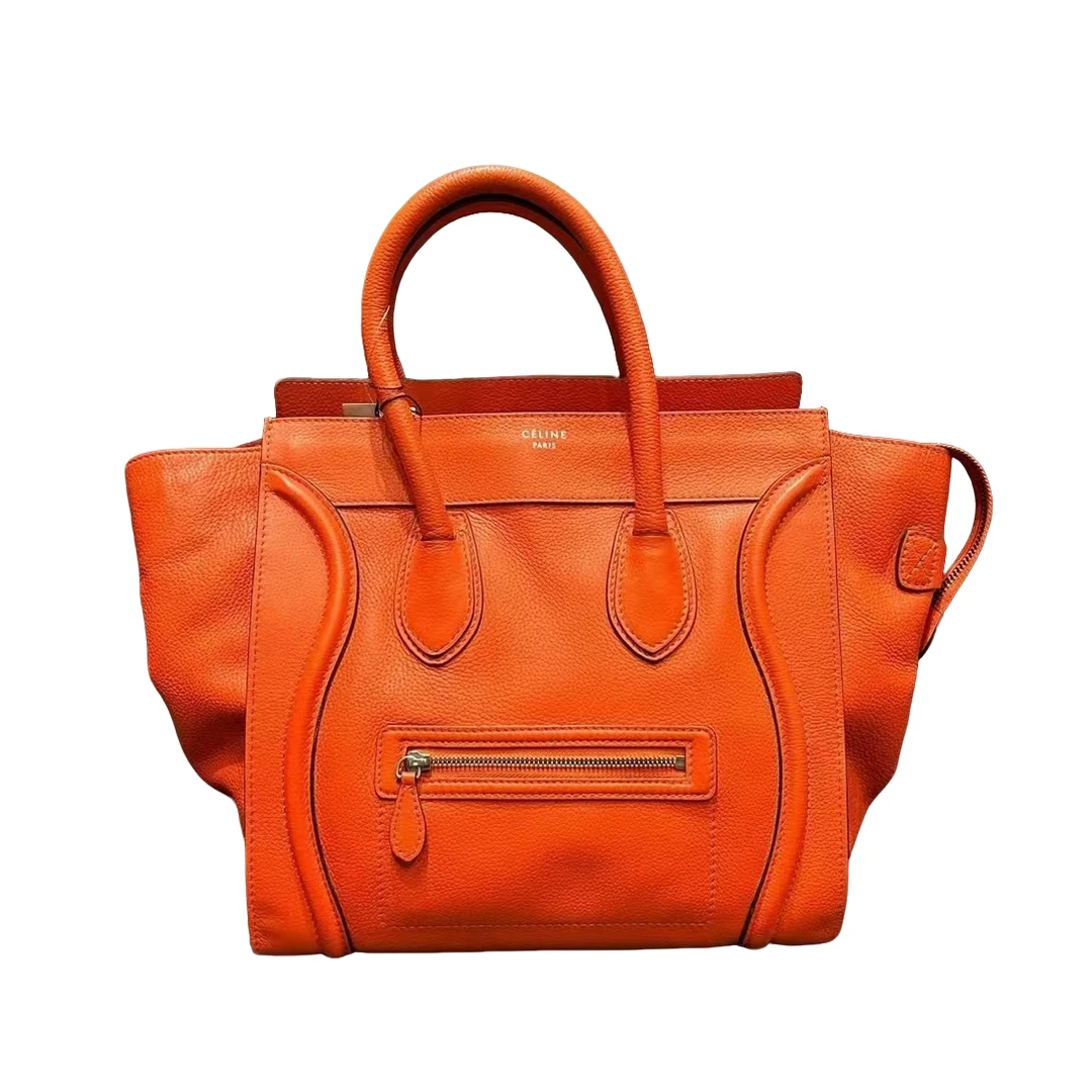 95新 Celine/思琳 安洁利 思琳橘色大号笑脸手提包