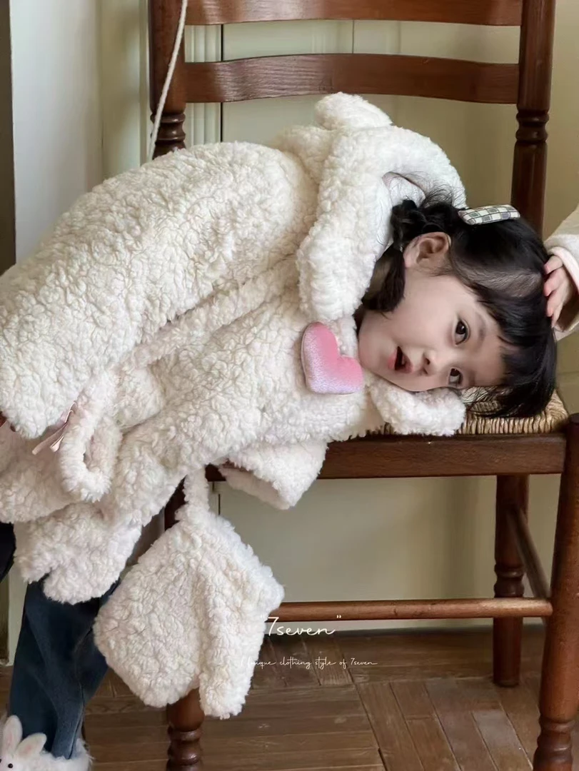 7seven带耳朵毛绒加棉毛毛衣超可爱 送手套