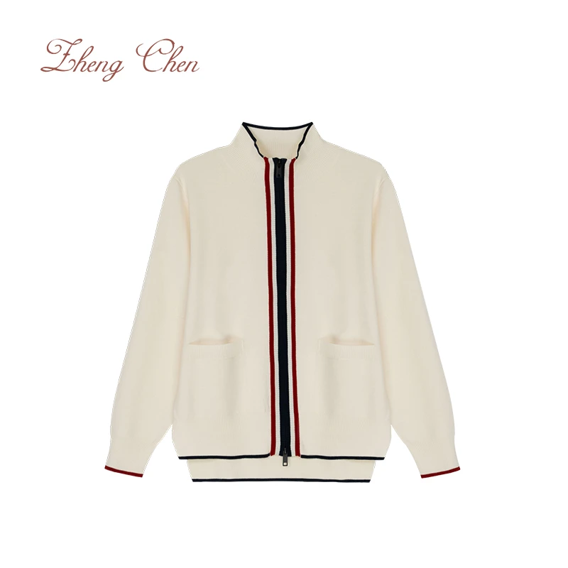 福利100美利奴羊毛三色条纹拼接针织开衫 Y-M96098