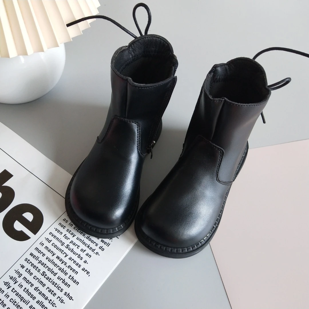 21117-2173韩版女童马丁靴中筒短靴休闲时尚侧拉链英伦风单靴