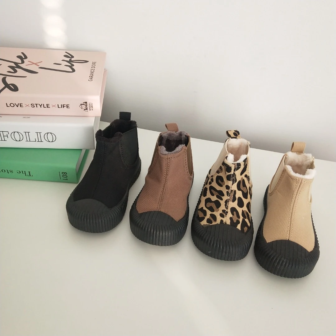 0765M韩版儿童棉鞋冬季新款宝宝鞋加绒一脚蹬中小童高帮帆布鞋