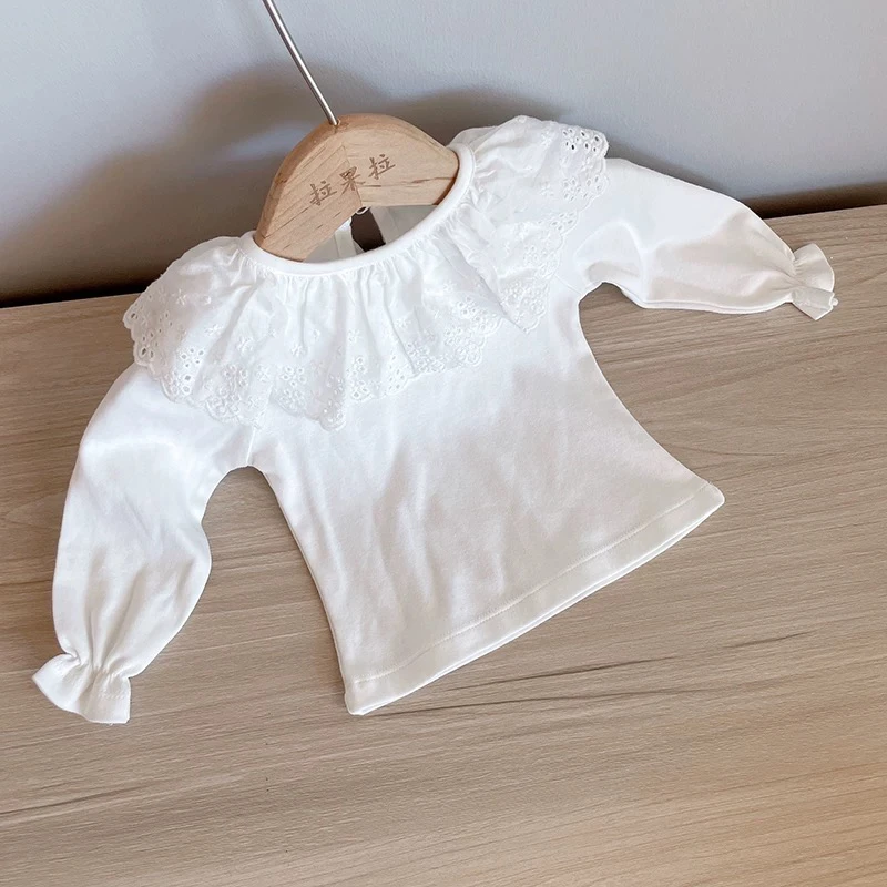 新生婴儿衣服上衣女童长袖t恤棉质上衣加绒白色春装女宝宝T打底衫