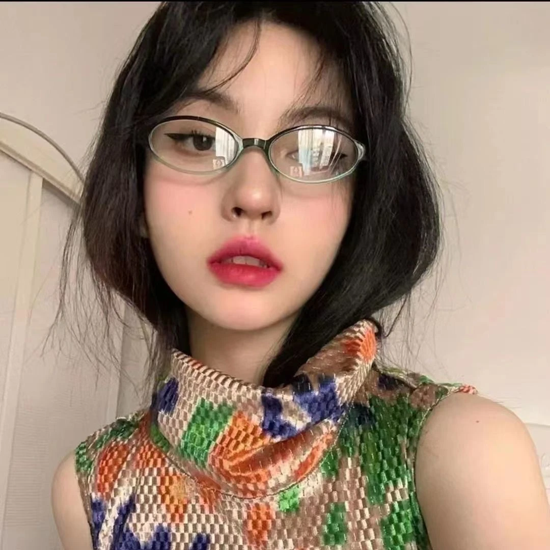 复古小框椭圆蓝绿色眼镜架小红书网红同款欧美素颜平光配近视度数