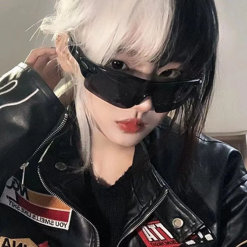 欧美超酷赛博朋克未来感墨镜女潮街拍挡风防晒太阳镜男款大框眼镜