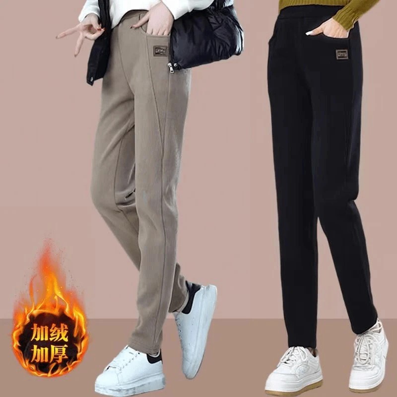 秋冬哈伦裤加绒休闲裤2024新款显瘦高腰保暖长裤宽松加厚小脚裤