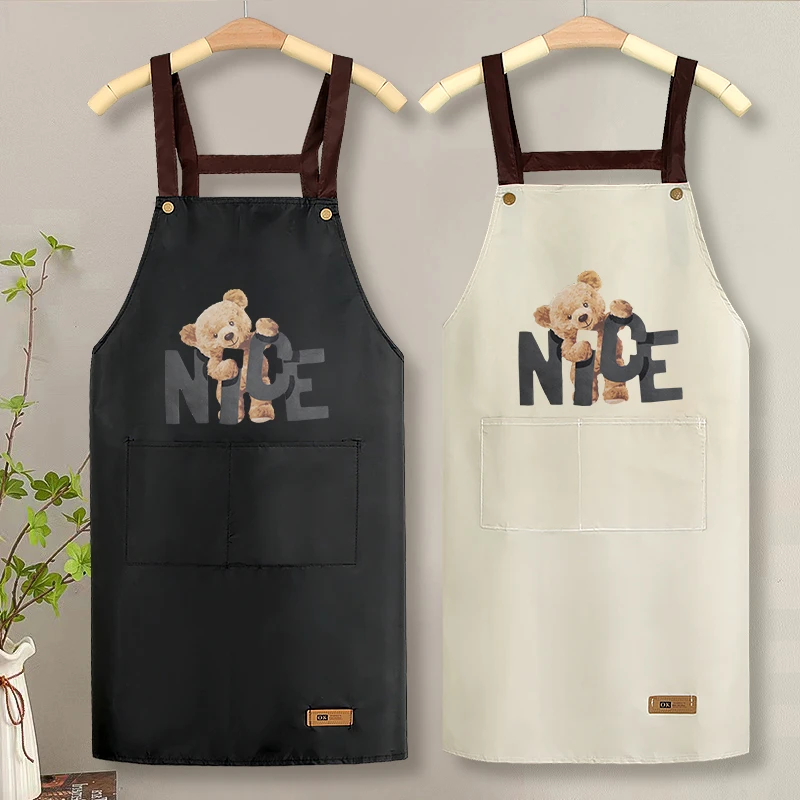 成人时尚防水防油围裙工作服家用洋气做饭无袖韩版