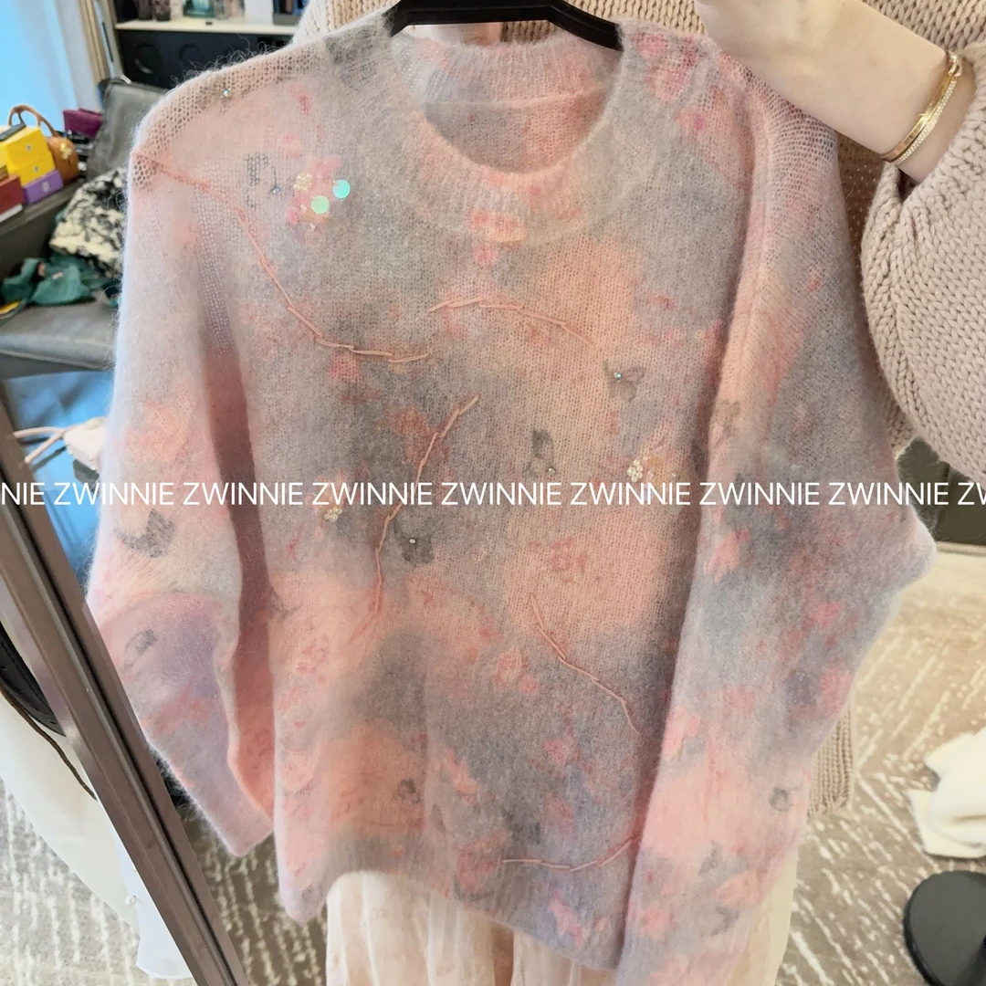 Zwinnie/詹维尼【渐变粉马海毛毛衣】轻奢设计感气质毛衣 WWZ202418