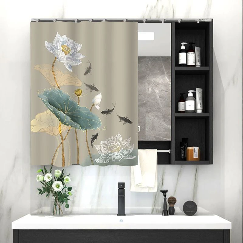 中式浴室柜梳妆台镜子遮挡帘可移动魔术贴镜面防尘罩卫生间镜帘子