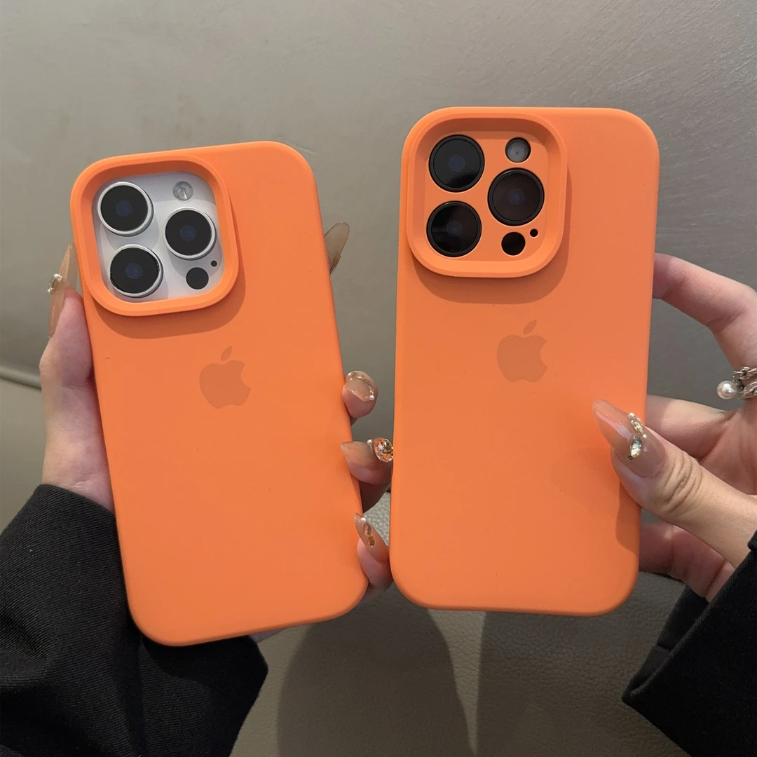 金橘色适用苹果16promax手机壳15液态硅胶iphone14简约13纯色1211