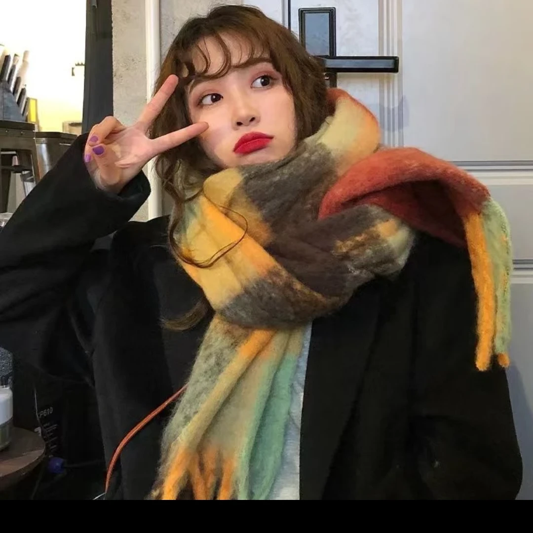 【围巾拼色】彩虹毛球围巾