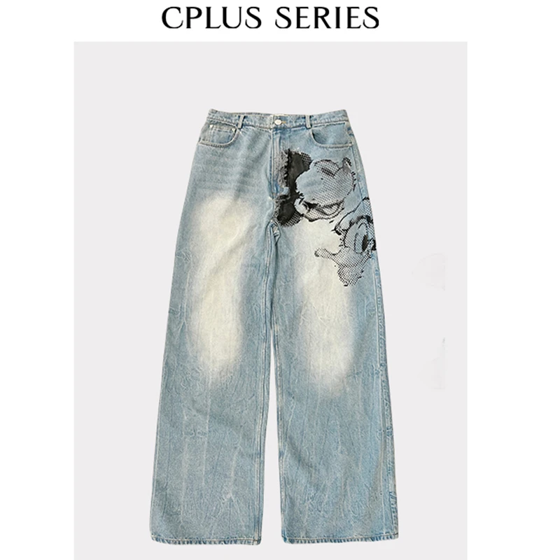 [新品]【CPLUS SERIES】宽松印花牛仔长裤