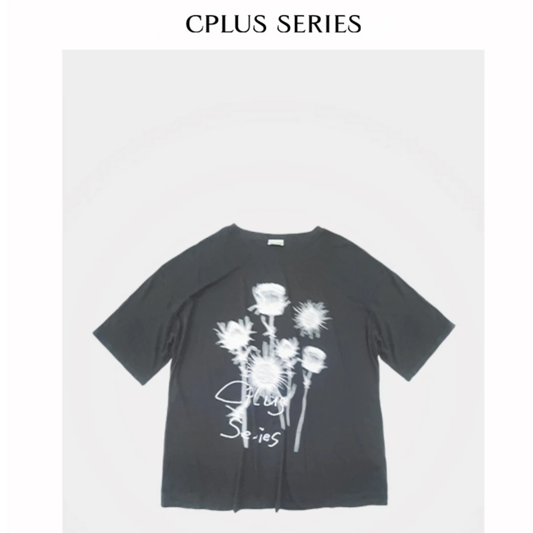 CPLUS SERIES夏季新款水洗做旧趣味印花图案T恤圆领纯棉上衣