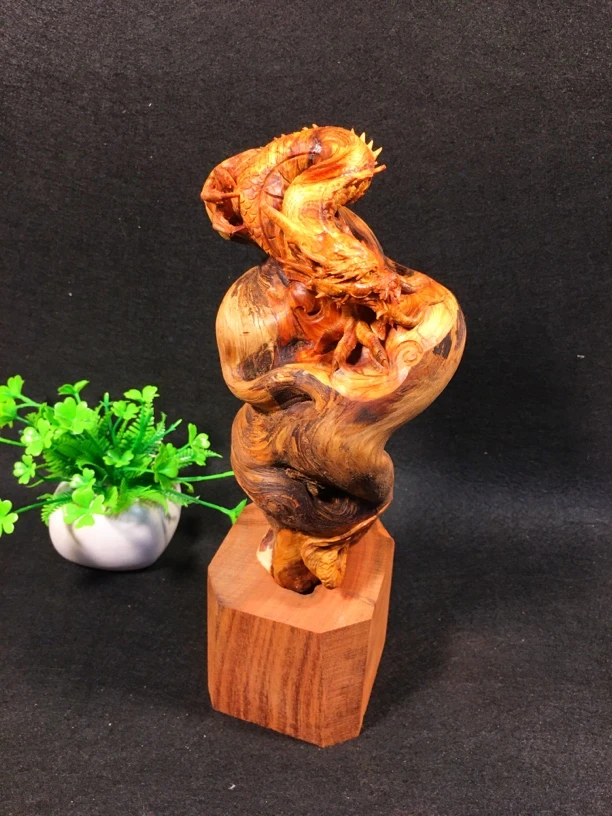 崖柏扭转坨坨料云纹漩涡清刀镂空龙根雕木雕工艺品摆件家装装饰