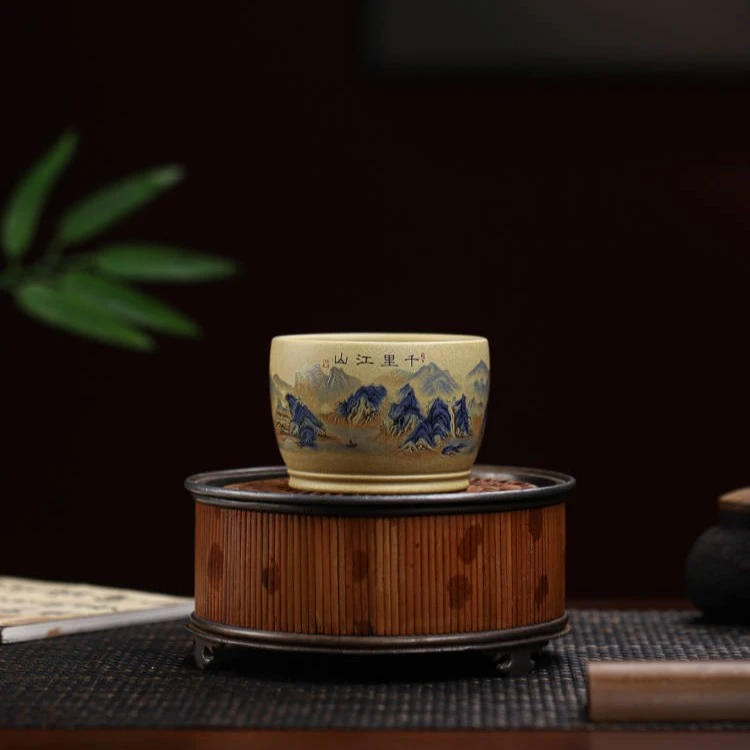 【小范紫砂】 本绿 江山  宜兴紫砂本绿手工中式家用手绘高档主人杯