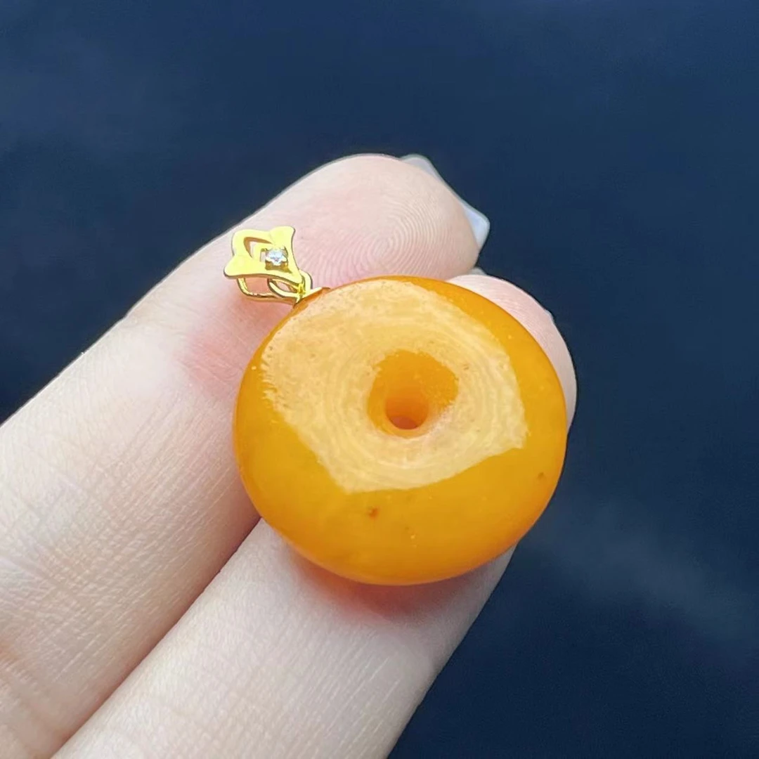 JYAO022  蜜蜡平安扣s925银镶嵌吊坠