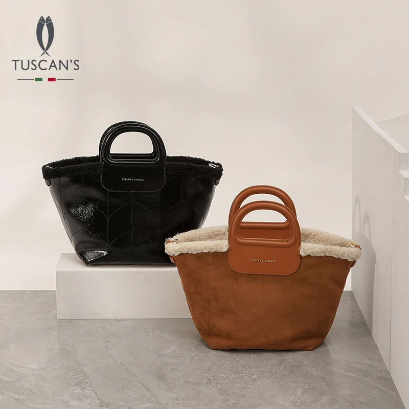 时代双鱼TUSCAN'S秋冬毛毛百搭休闲托特