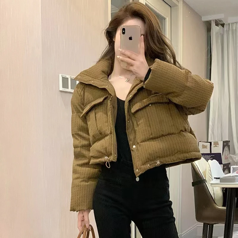 KT小店秋冬上新卡其色短款时尚潮流百搭高级感棉服外套加厚保暖