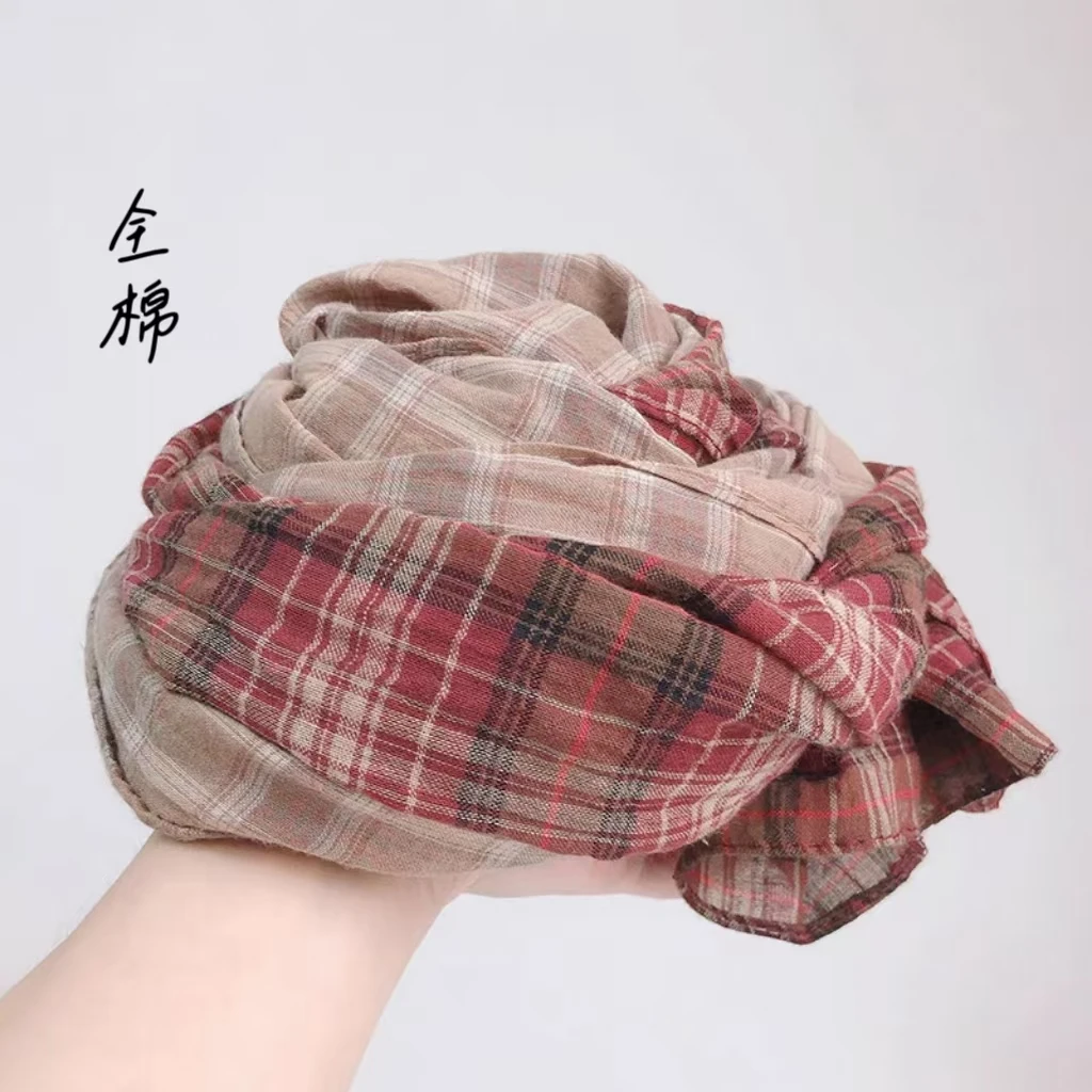 秋冬围巾女新款全棉复古格子围巾时尚百搭保暖披肩防晒围巾丝巾