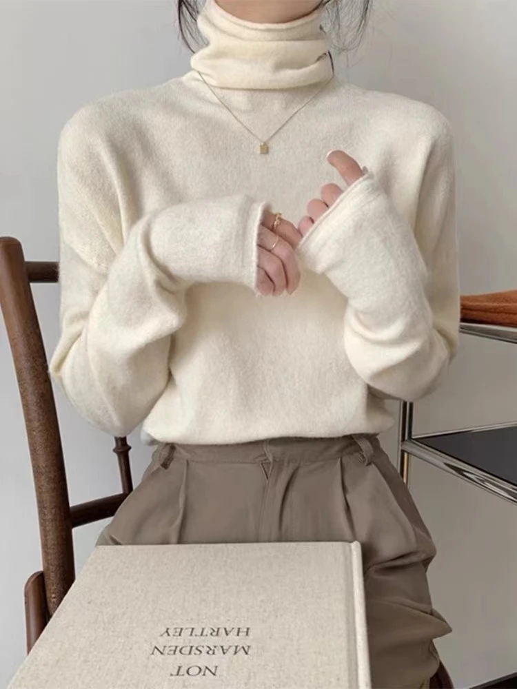 软糯打底衫女秋冬温柔很仙的上衣修身洋气毛茸茸高领毛衣韩版5660