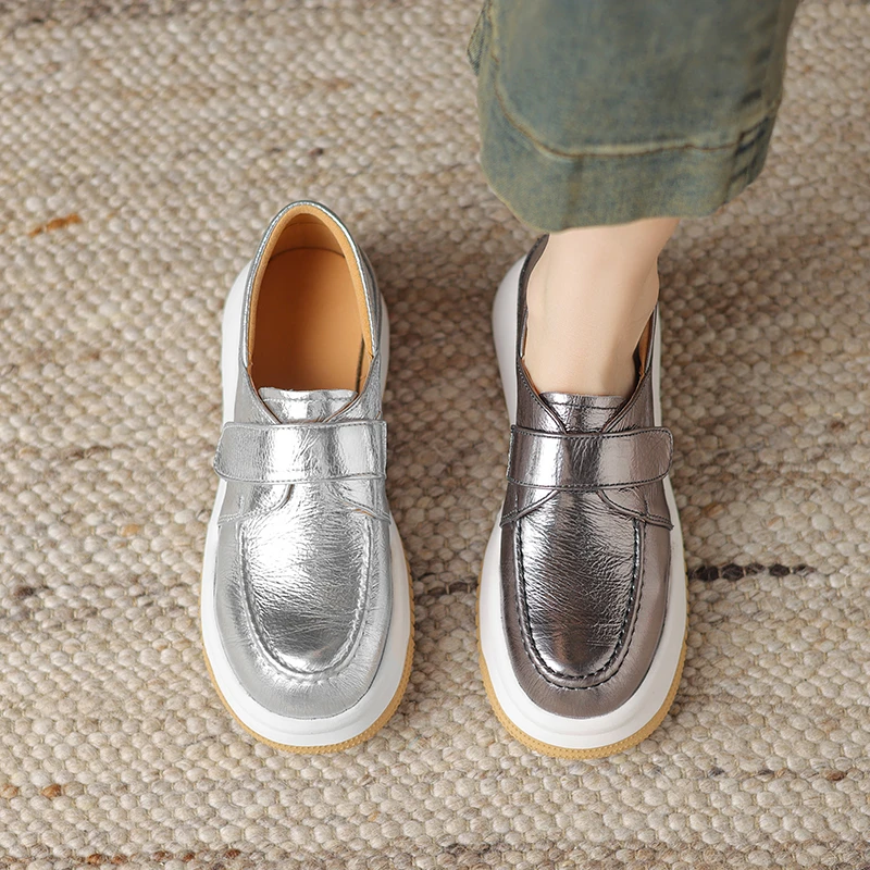 头层牛皮5cm粗跟专柜新款厚底防水台增高时装休闲户外运动感女鞋