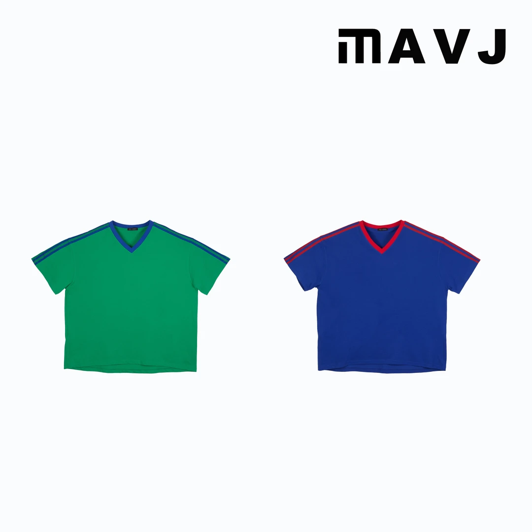 夏季肌理感透气撞色V领短袖T恤SY8875-F